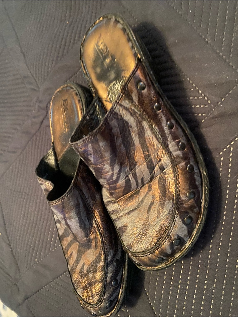 Born Men's Metallic Brown Studded Leather Slip-On Clog